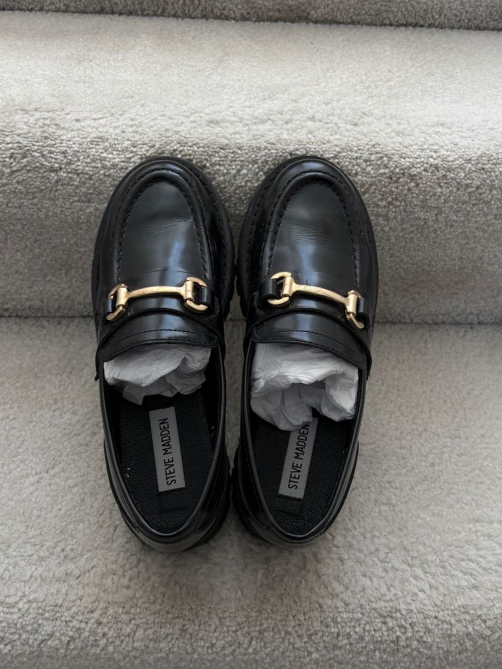 Steve Madden Black Leather Platform Loafers - Picture 2 of 2